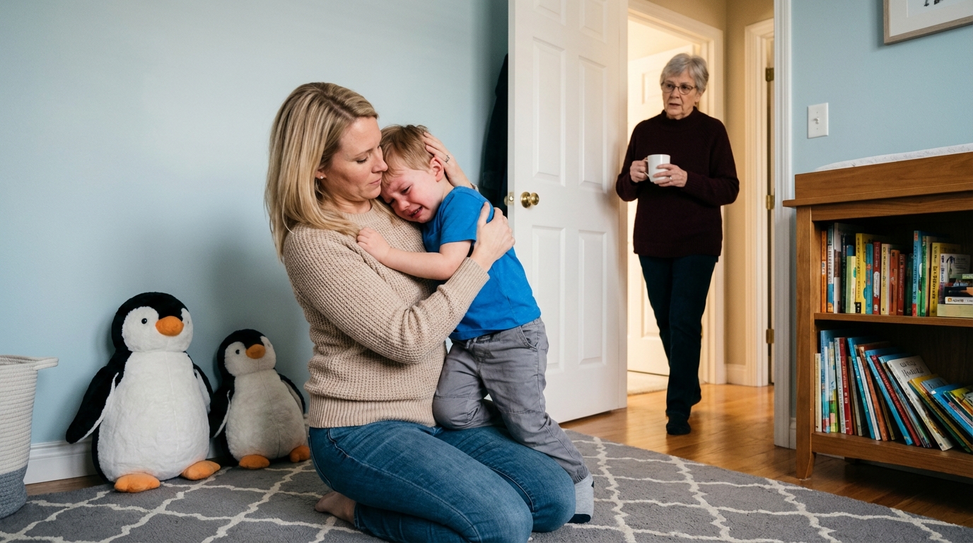 Acordei e encontrei meu filhinho chorando. Minha mãe disse: “Ele chorou demais semana passada — nós resolvemos isso.” Senti um aperto no coração.