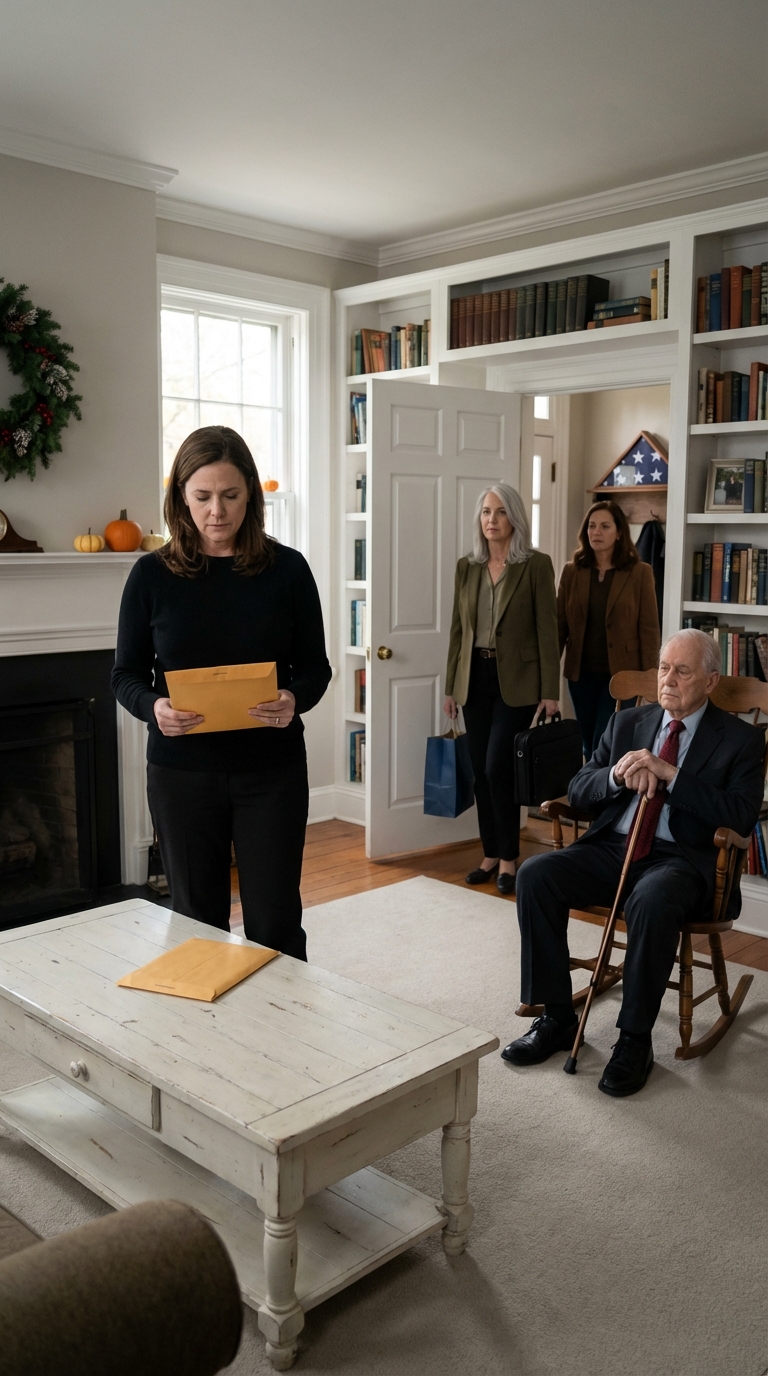 Voltei para casa para o Dia de Ação de Graças e a casa estava vazia, exceto pelo padrasto do meu marido, sentado em uma cadeira de balanço. Um bilhete dizia: “Fui em um cruzeiro com minha ex. Você ficará em casa e cuidará do meu padrasto — ele precisa de você.” O padrasto abriu um olho e disse: “Podemos começar?” Assenti com a cabeça. Quatro dias depois, meu marido estava implorando…