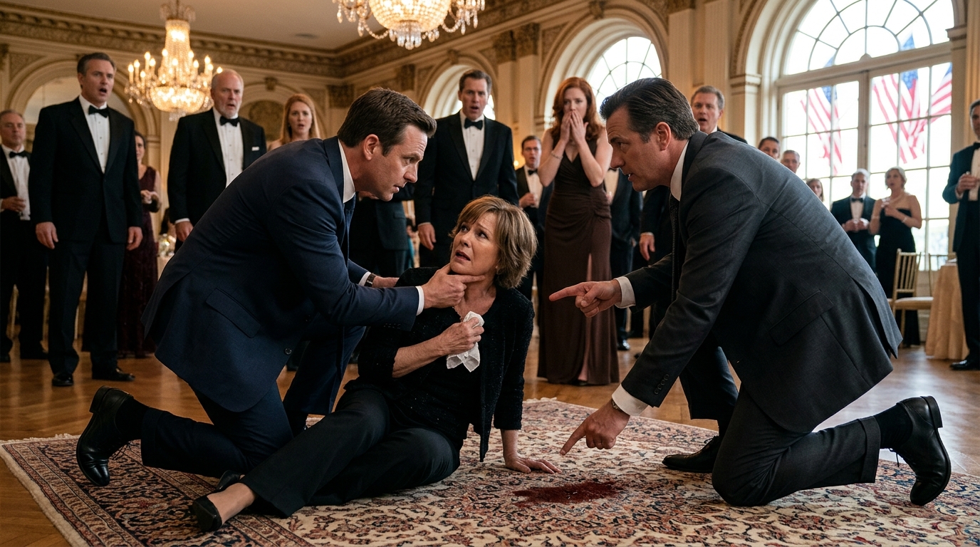 No jantar de noivado do meu filho, derramei vinho acidentalmente na toalha de mesa branca. Meu marido estalou os dedos na frente dos convidados: “Olhem só para ela. Dona de casa desastrada. Abaixem-se e limpem isso agora!” Enquanto eu me abaixava, com os olhos ardendo, o pai bilionário da noiva se levantou e puxou a cadeira para trás. Ele se ajoelhou ao meu lado, ergueu meu queixo e sussurrou: “Elizabeth? Você desapareceu há 30 anos… Eu nunca deixei de te amar.” Eu paralisei.