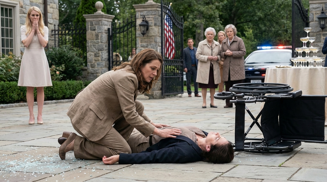 Minha irmã disse aos convidados que eu estava fingindo que não conseguia andar para ganhar simpatia, e então me puxou da cadeira para dentro de uma torre de champanhe de 10 mil dólares — o que ela não viu foi quem já estava ligando para pedir ajuda atrás dela.