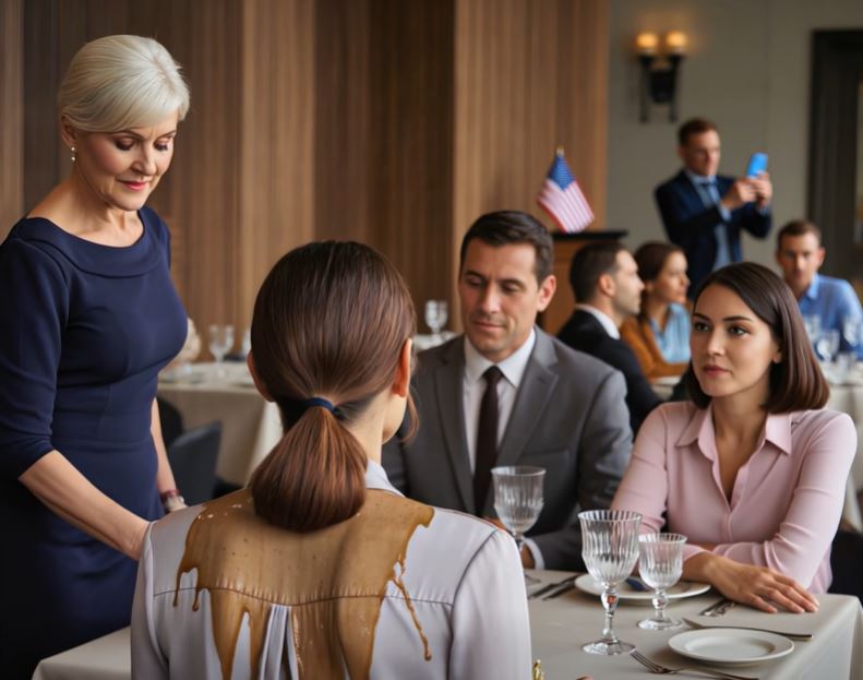 A minha mãe estava atrás de mim naquele brunch chique, sorriu friamente e despejou «café quente» nas minhas costas à frente de toda a família — chamou-me «lixo» por me recusar a salvar um império decadente… mas não fazia ideia de que o que eu tinha na mala era a coisa que congelaria aquela mesa.